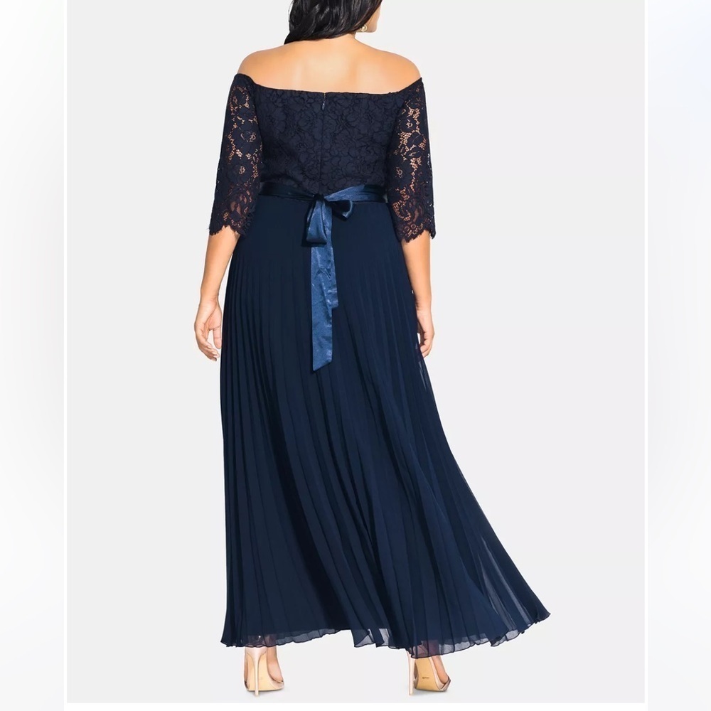 CITY CHIC Off-The-Shoulder A-Line Gown Navy Blue 14 - Picture 2 of 11